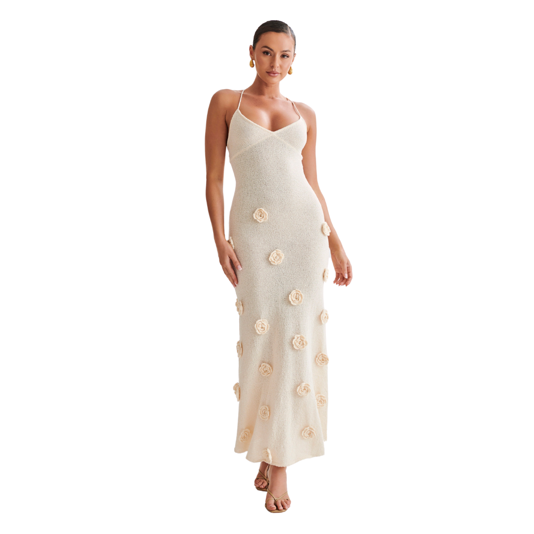 Beyond Chic | Suki Knit Maxi Dress With Flowers Nude