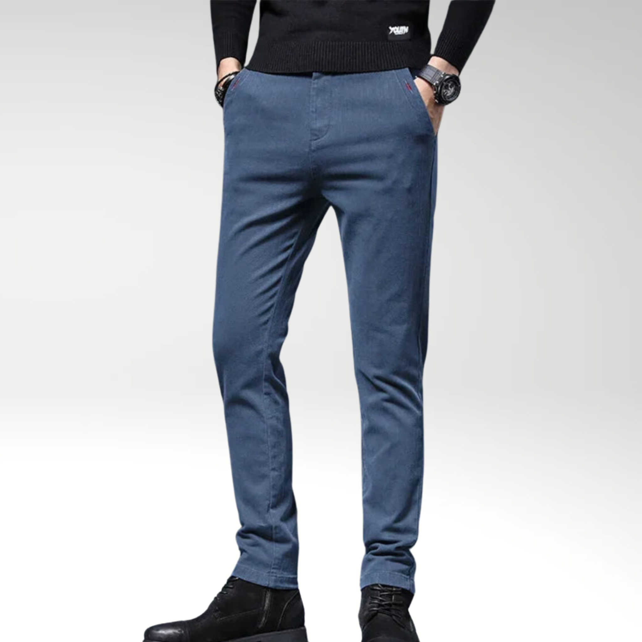 Evoque™ | Classic Cotton Stretch Slim Fit Trousers