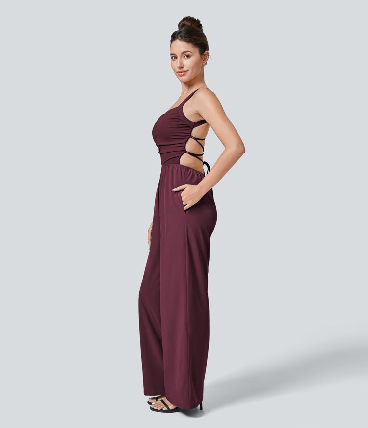 Breezeful™ Rückenfreier, überkreuzter Jumpsuit mit Seitentaschen,  schnell trocknend