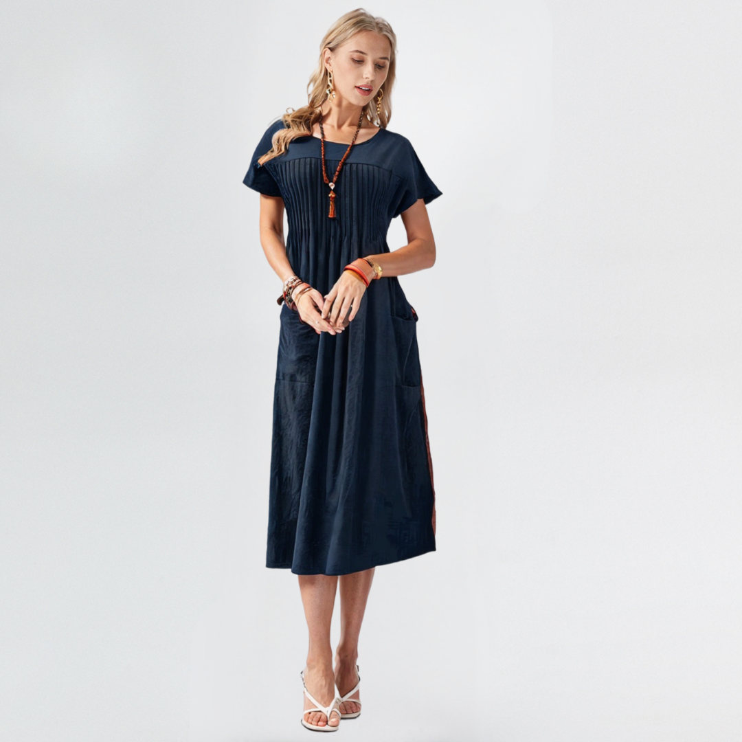 EVOQUE™ | Casual Pleated Midi Dress with Pockets