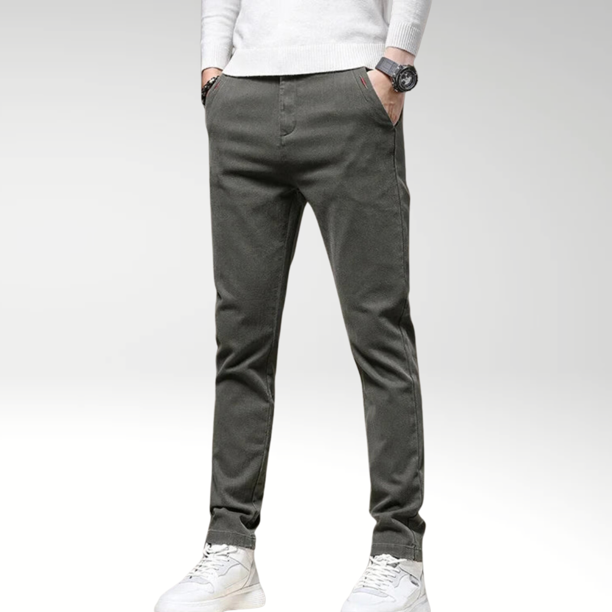 Evoque™ | Classic Cotton Stretch Slim Fit Trousers