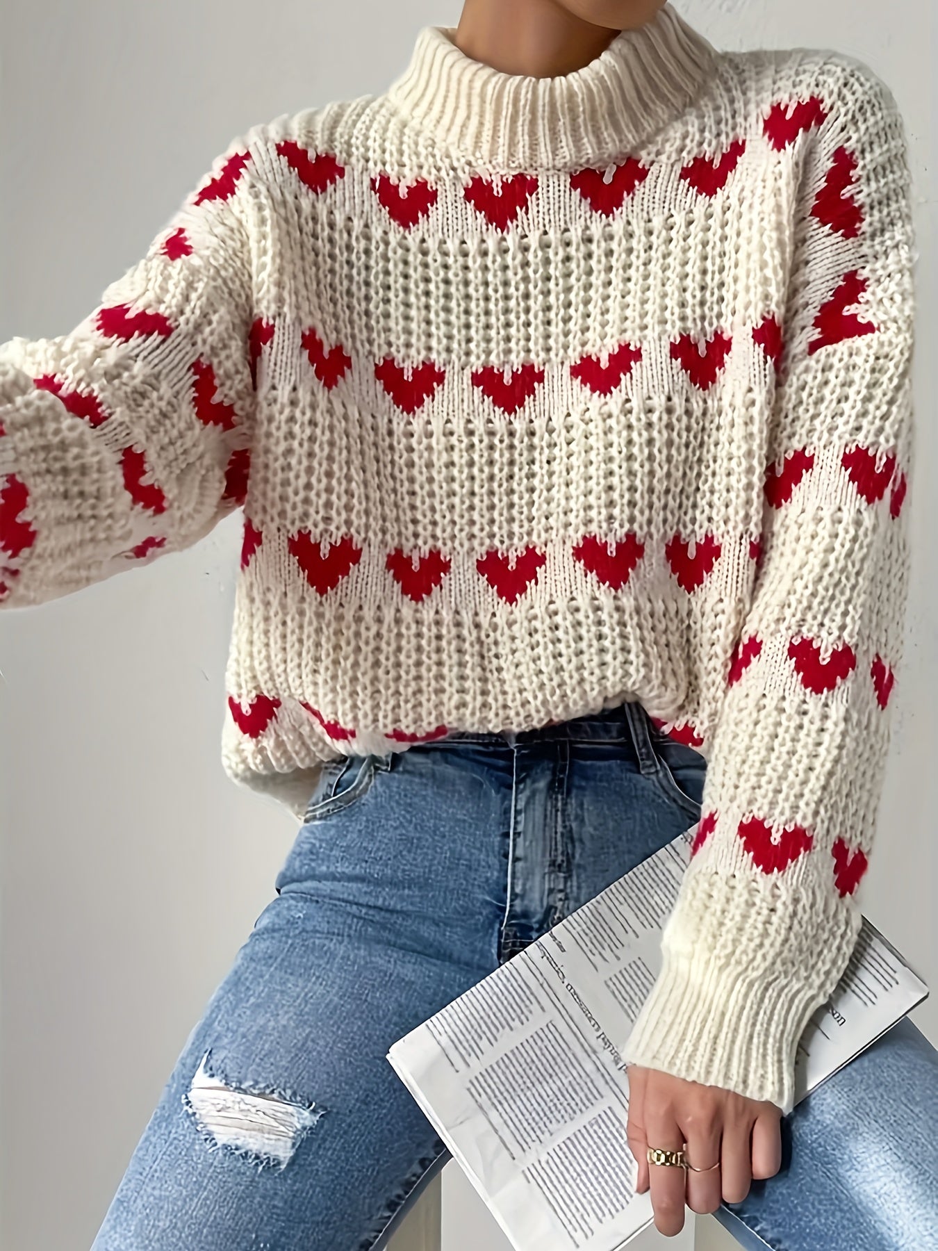 Evoque™ | Cozy Heart Knit Sweater