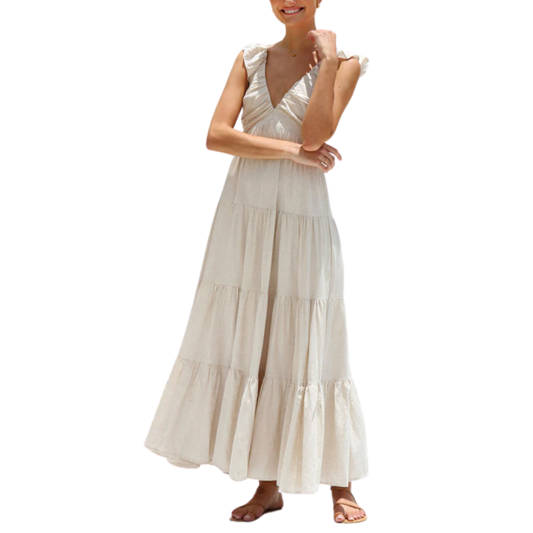 Beyond Chic | Ruffle Trim Tiered Sleeveless Linen Maxi Dress