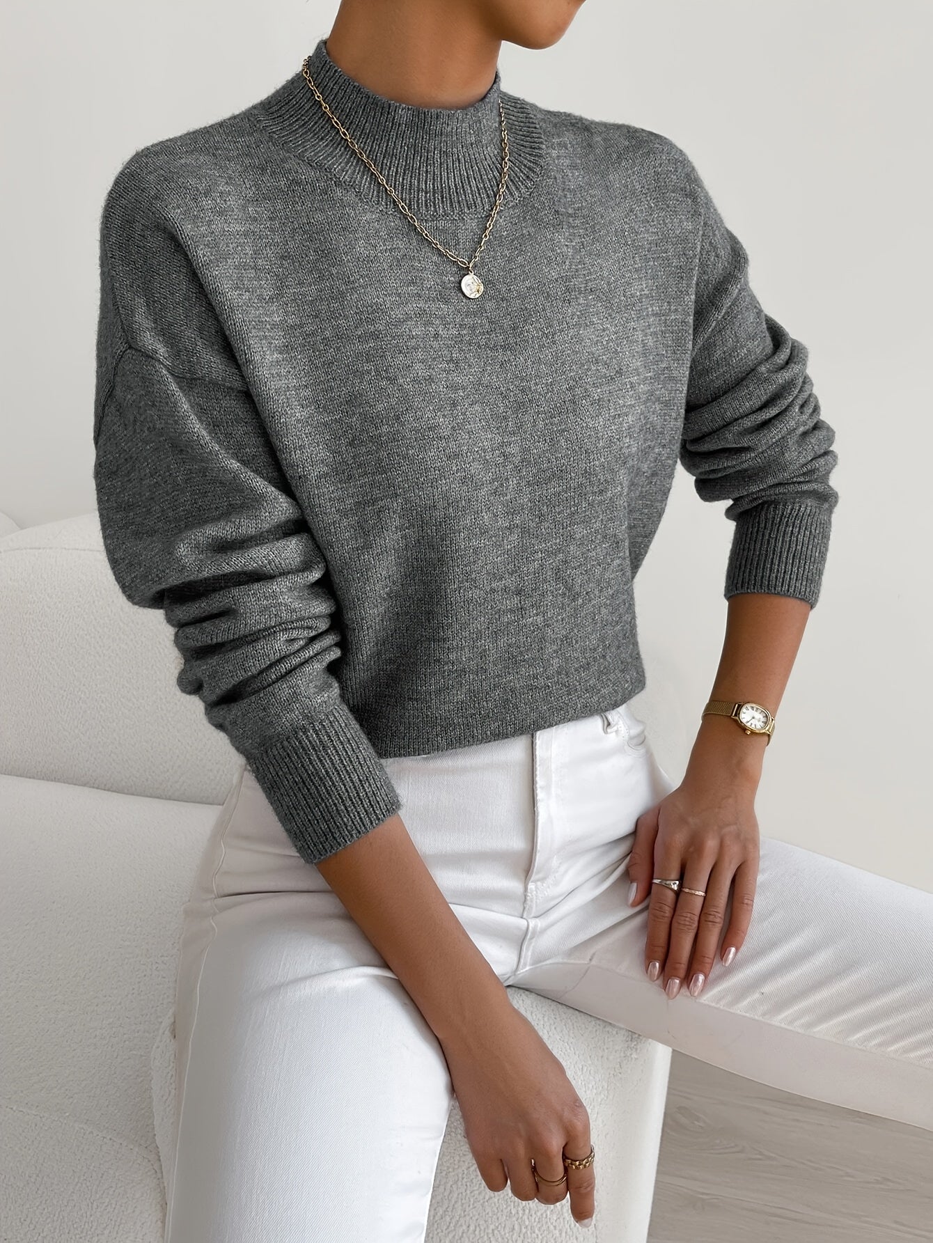 Evoque™ | Classic High-Neck Knit Sweater