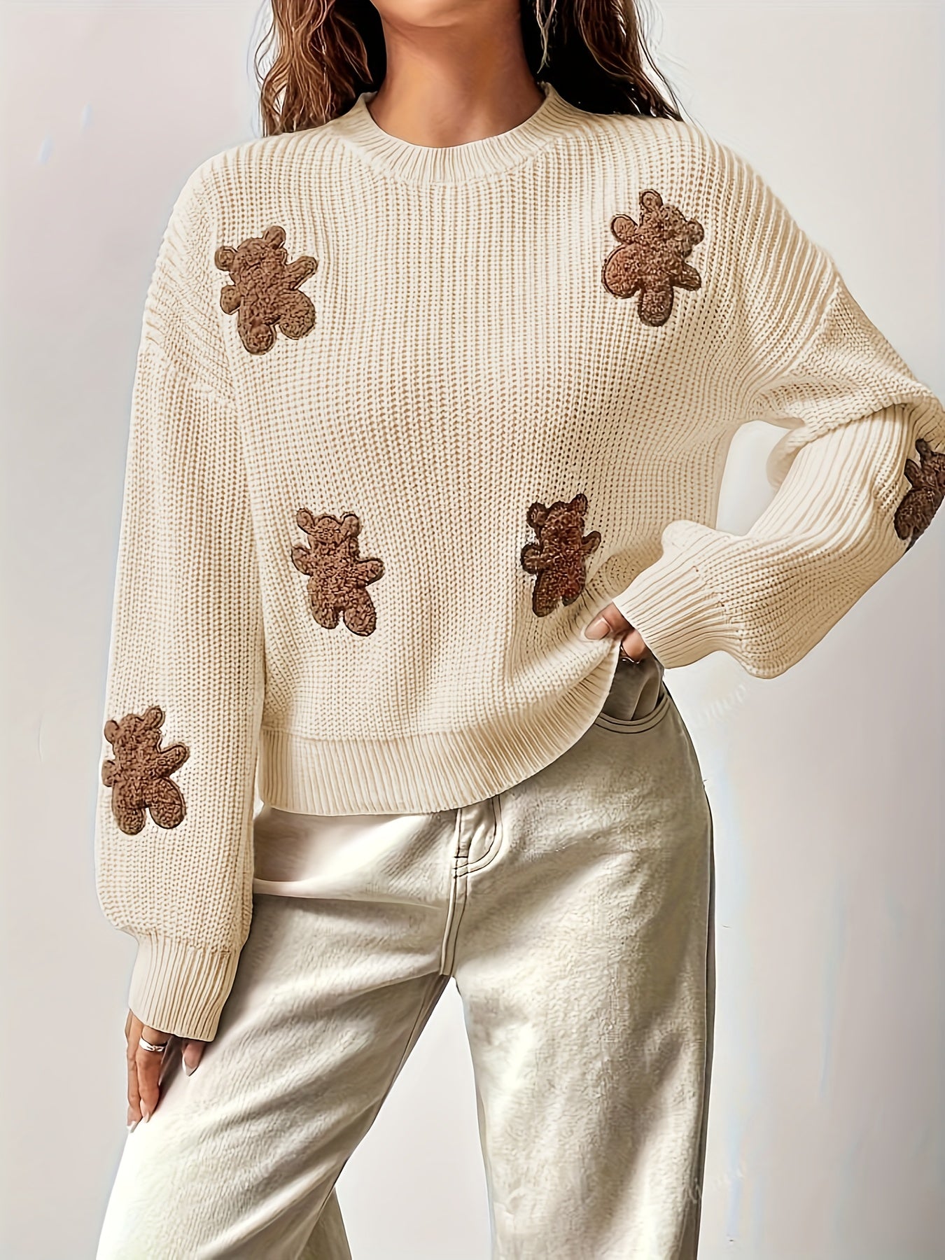 Evoque™ | Teddy Appliqué Knit Sweater