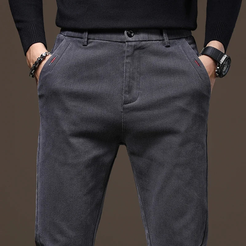 Evoque™ | Classic Cotton Stretch Slim Fit Trousers