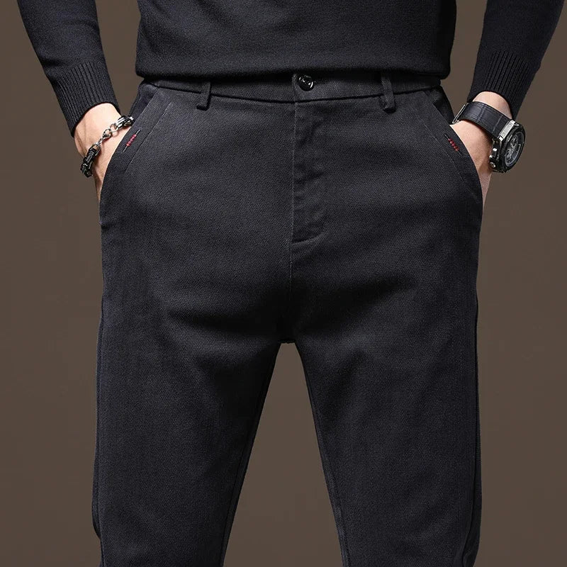 Evoque™ | Classic Cotton Stretch Slim Fit Trousers