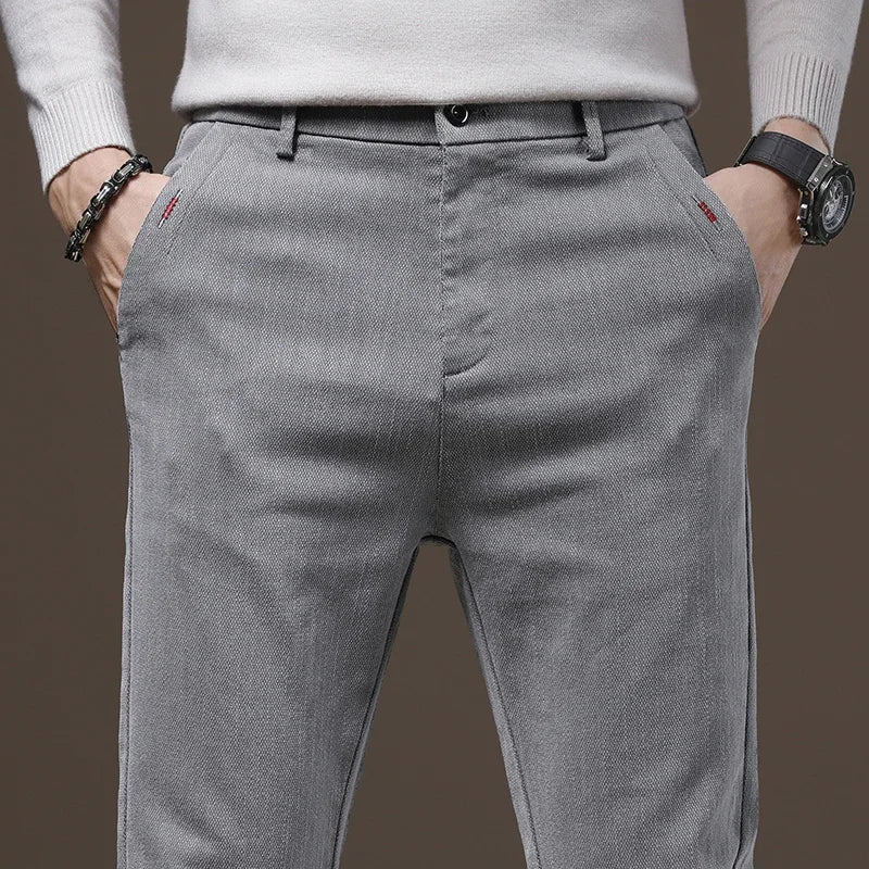 Evoque™ | Classic Cotton Stretch Slim Fit Trousers