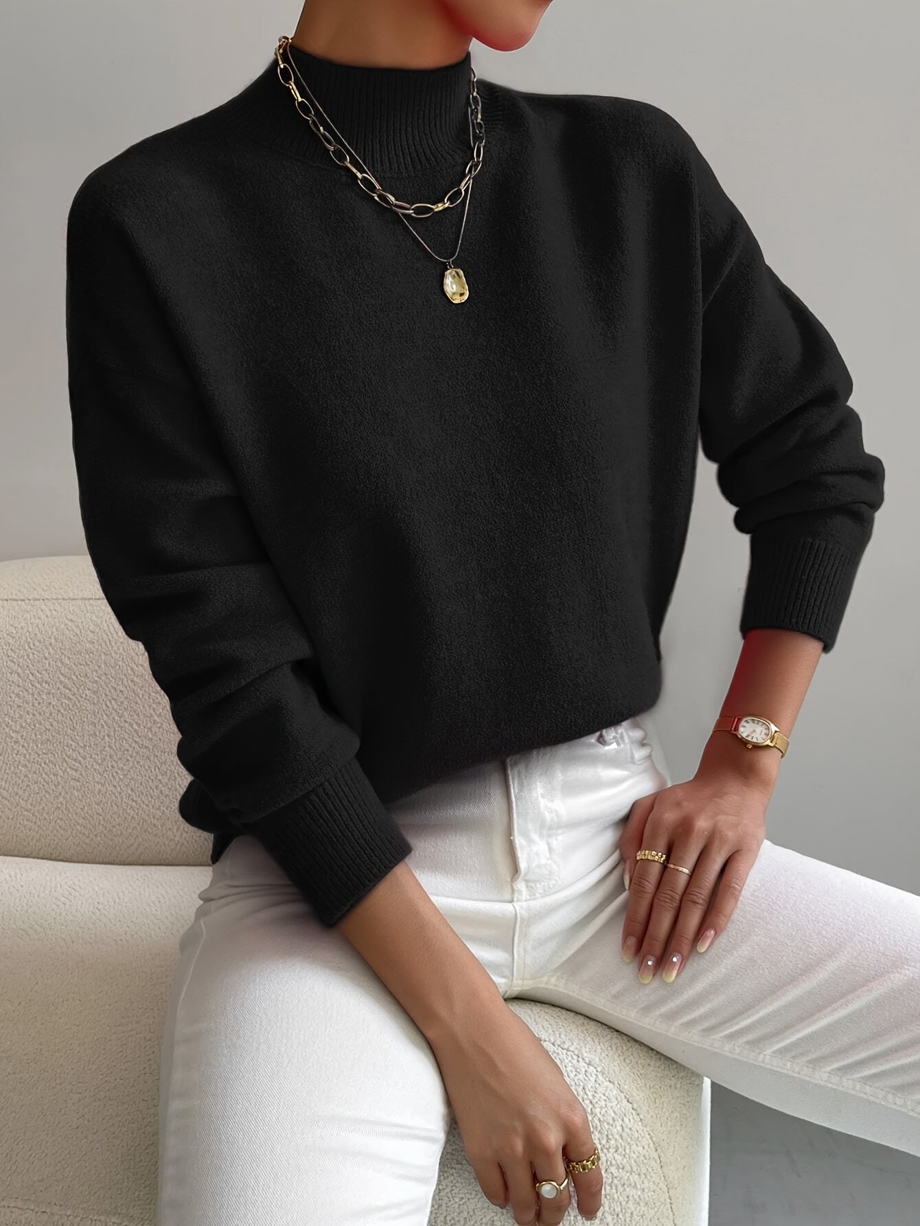 Evoque™ | Classic High-Neck Knit Sweater