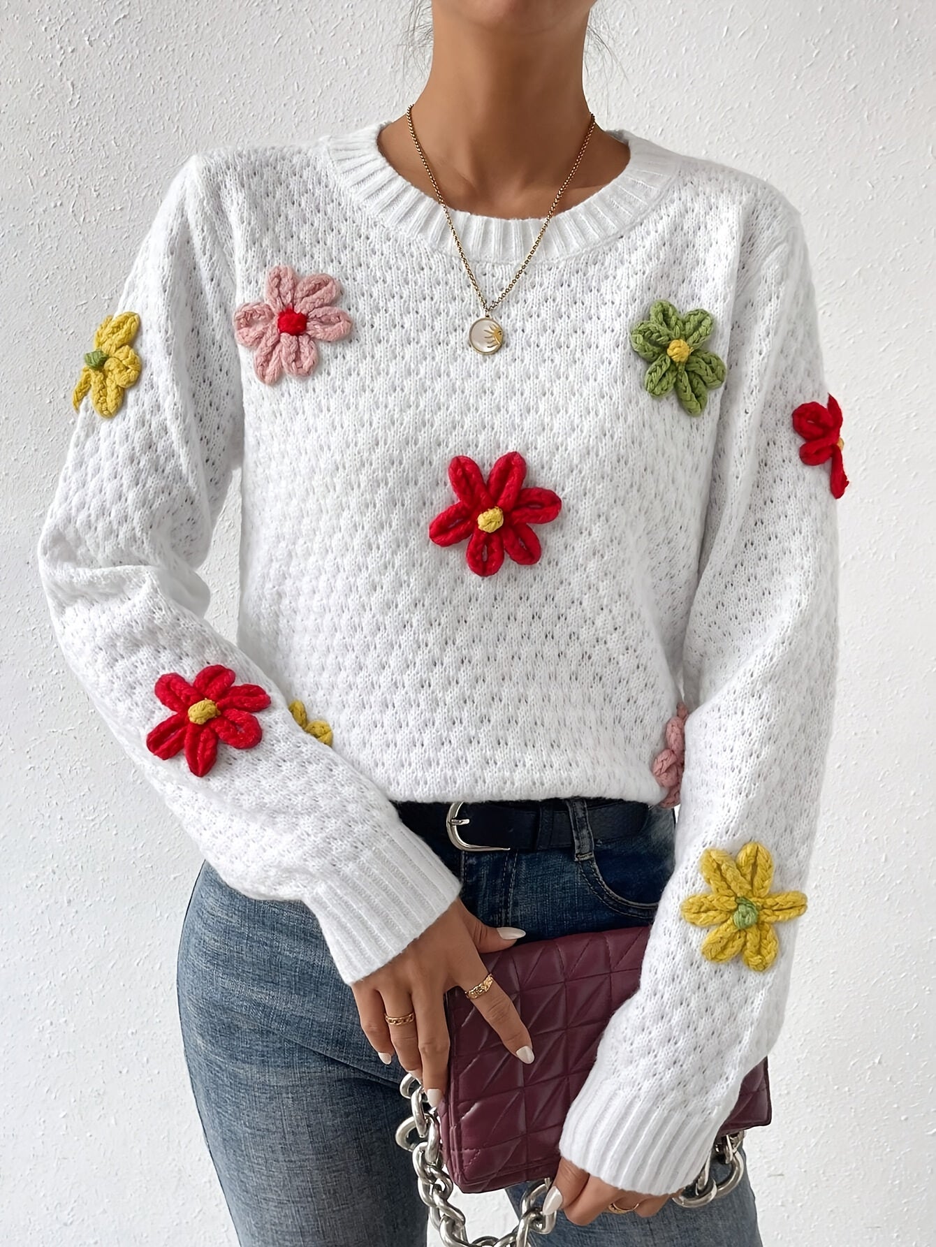 Evoque™ | 3D Floral Knit Sweater